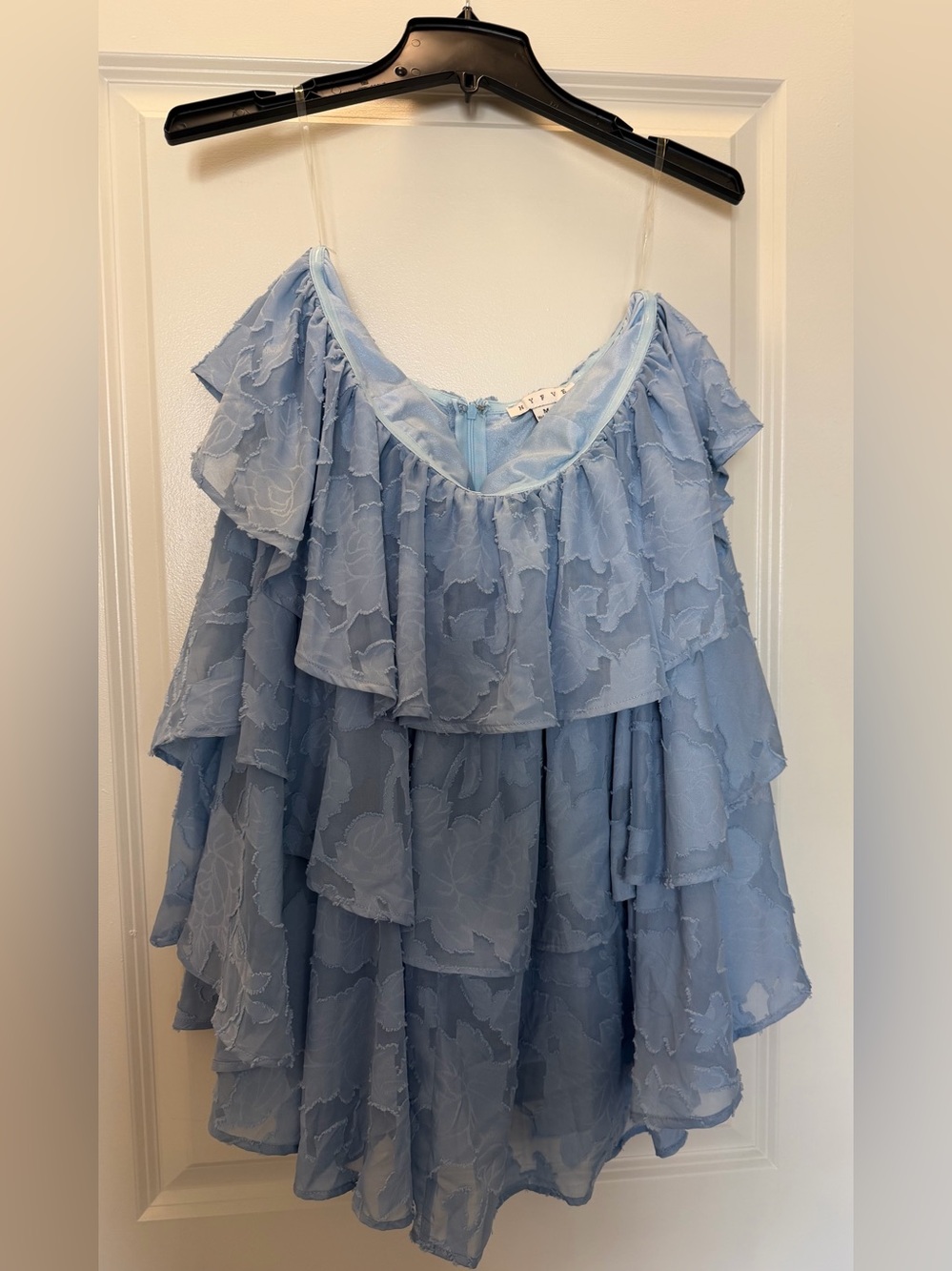 HYFVE Light Blue Layered Strapless Ruffle Dress